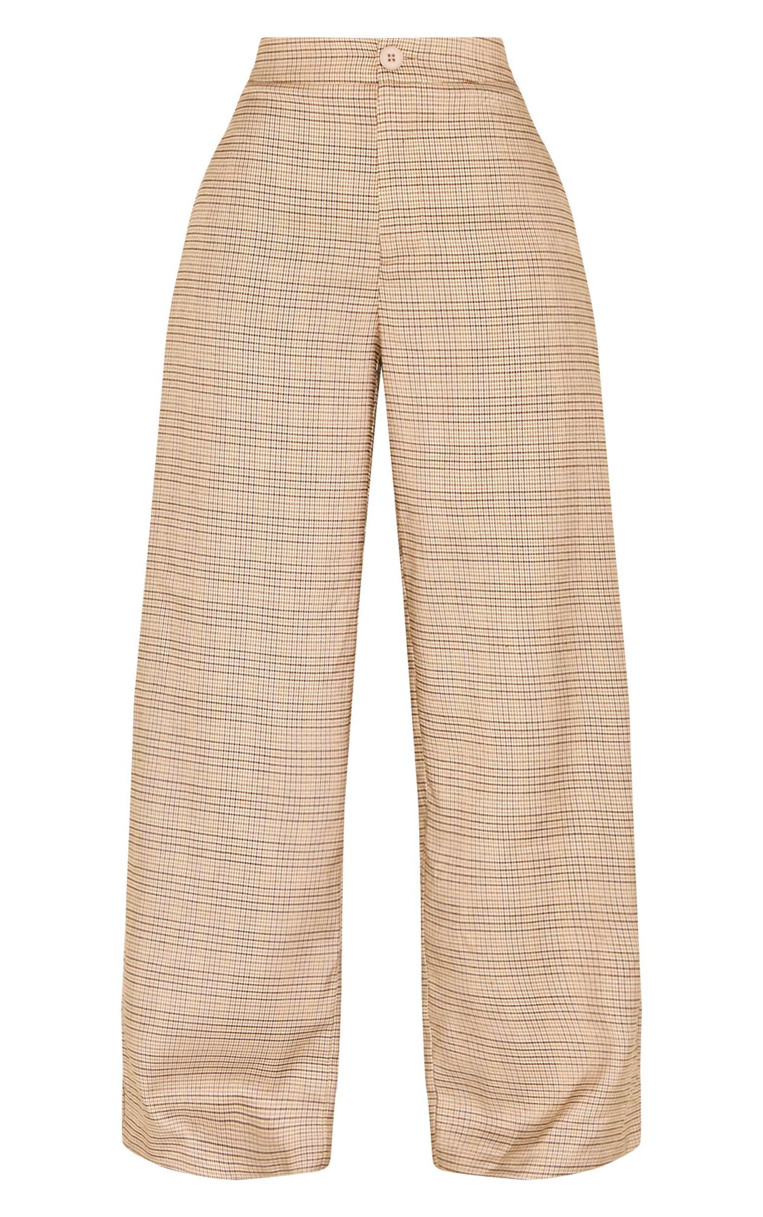 Petite Brown Checked Wide Leg Pants Product Image