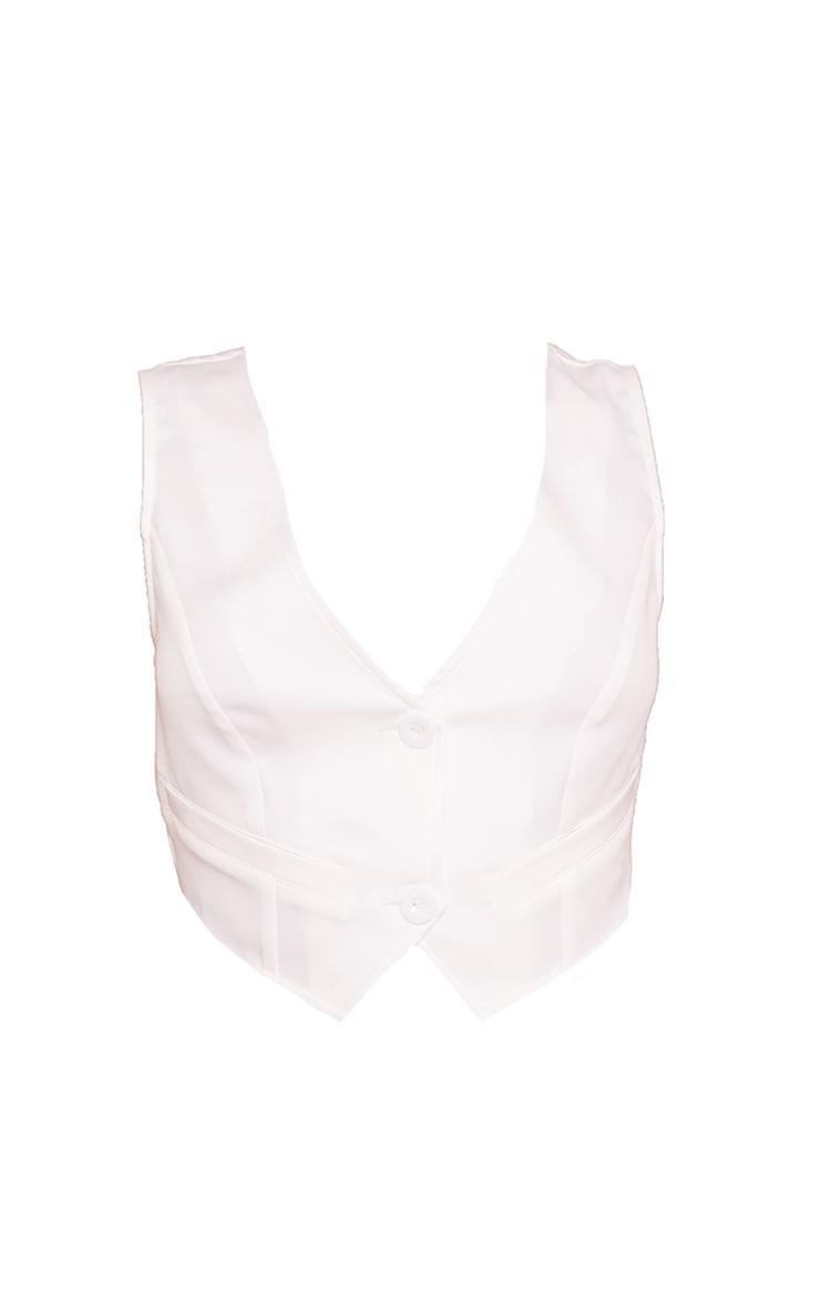 White Woven Belted Back Detail Suit Vest Top Product Image