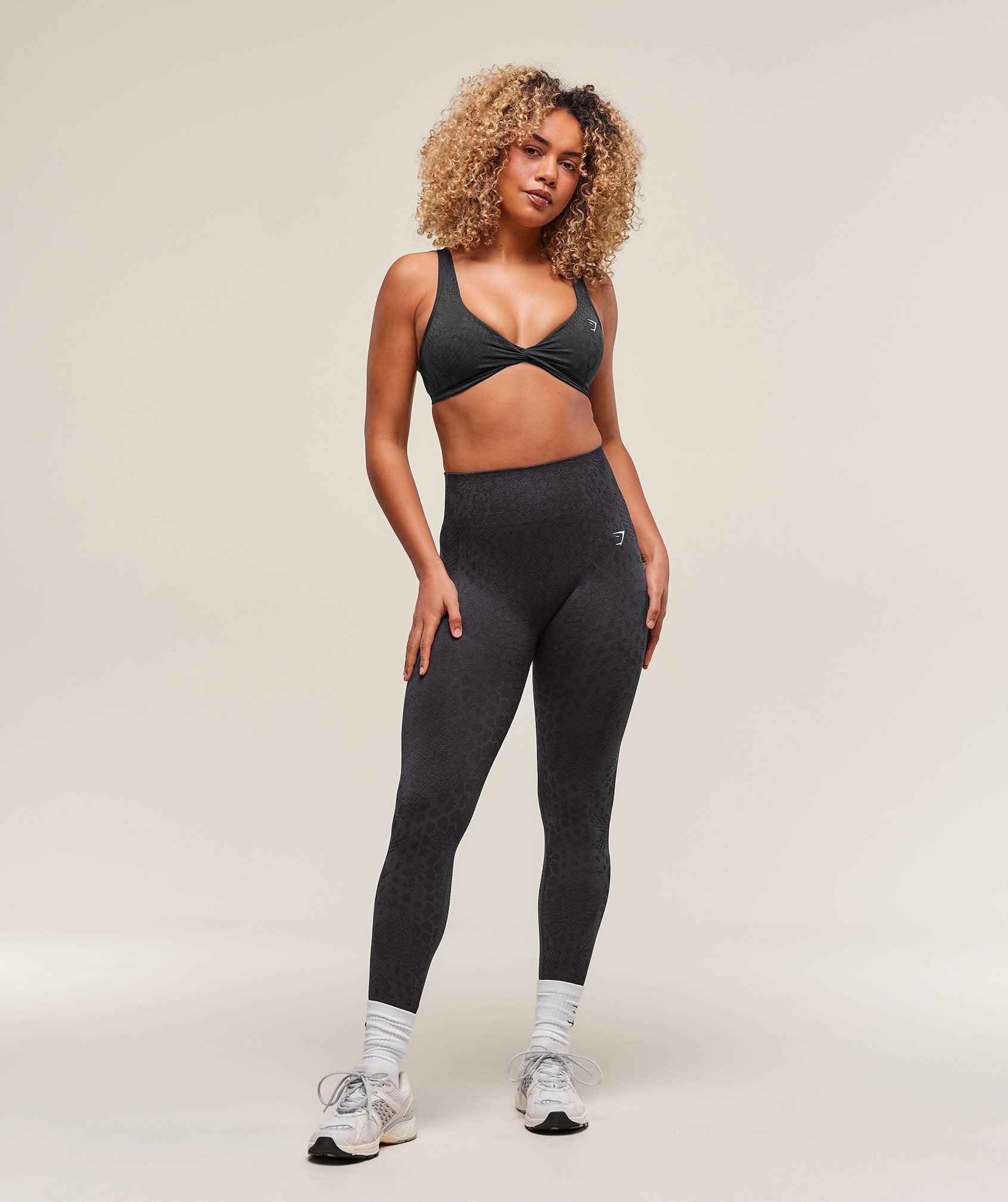 Gymshark Adapt X Whitney Animal Seamless Twist Front Bra - Asphalt Grey/Black Female Product Image