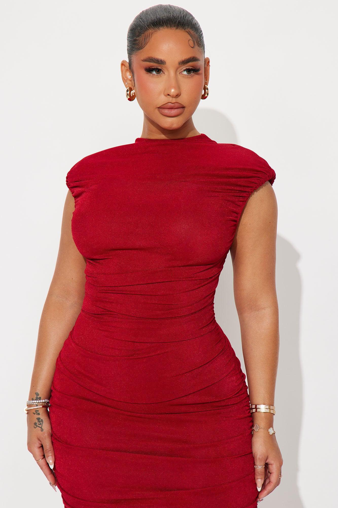 Sofie Ruched Maxi Dress - Red Product Image