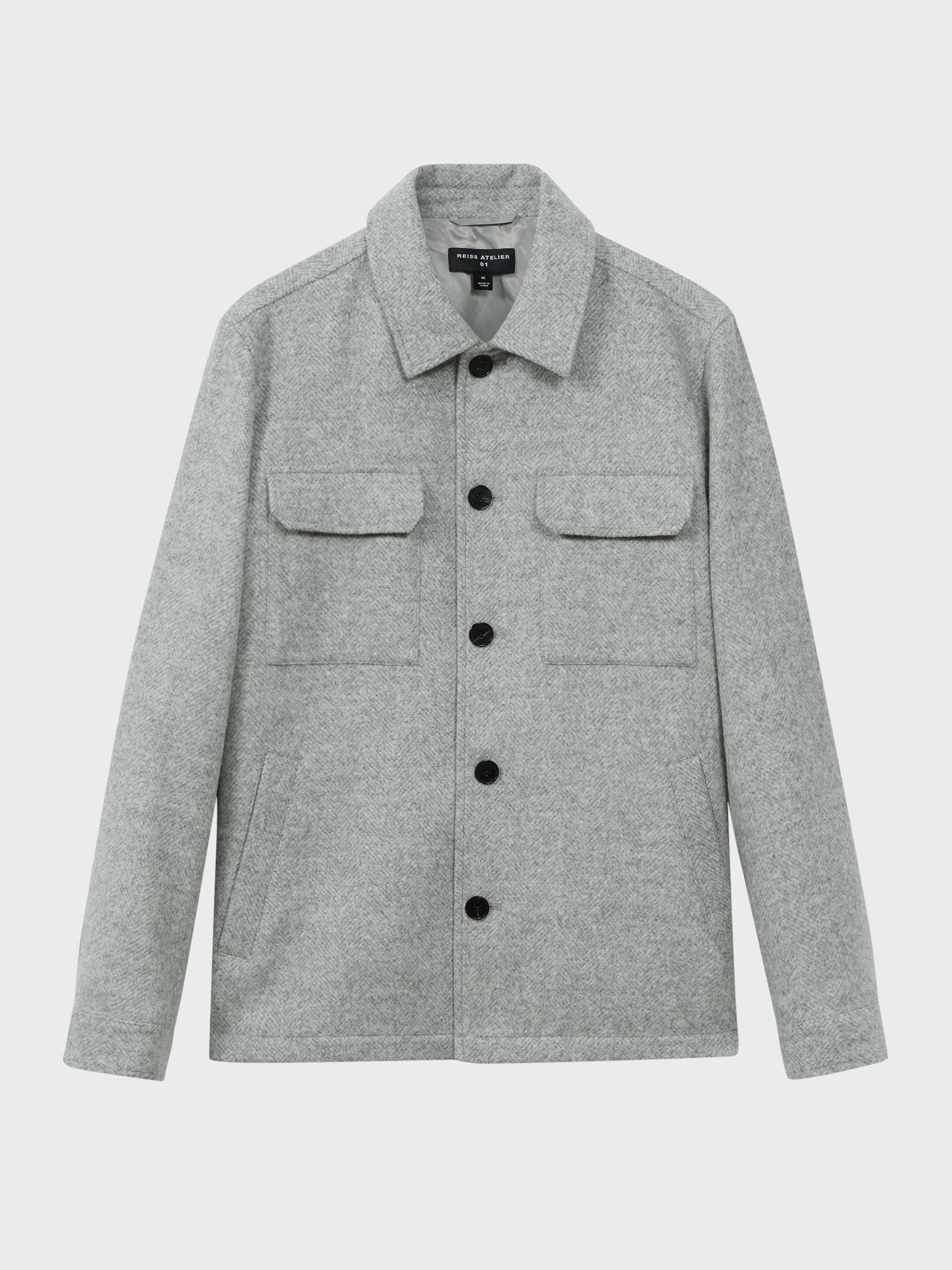 Atelier Italian Wool Blend Button-Through Jacket in Soft Grey Melange Product Image