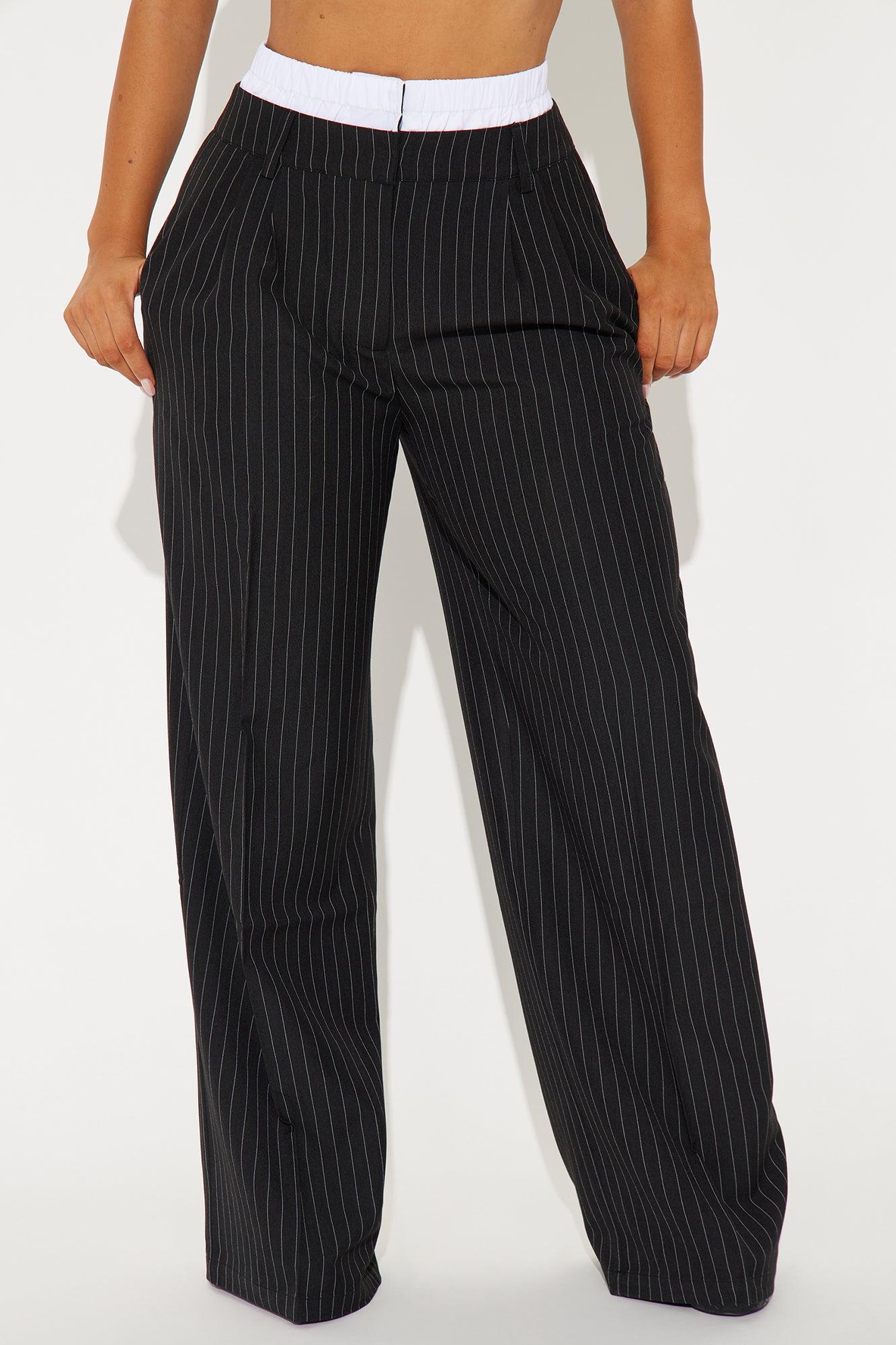 Eloise Double Waistband Pinstripe Trouser - Black/White Product Image