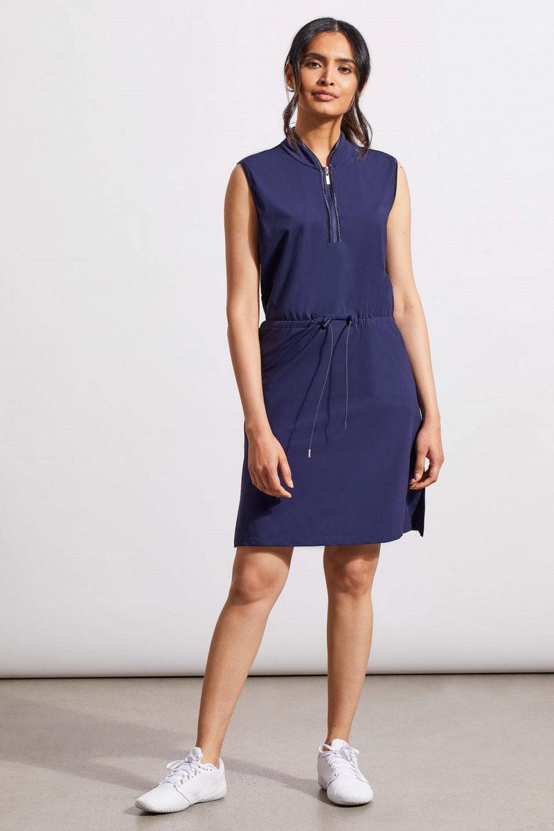 Four-Way Stretch Mock Neck Sport Dress- Deepblue Product Image