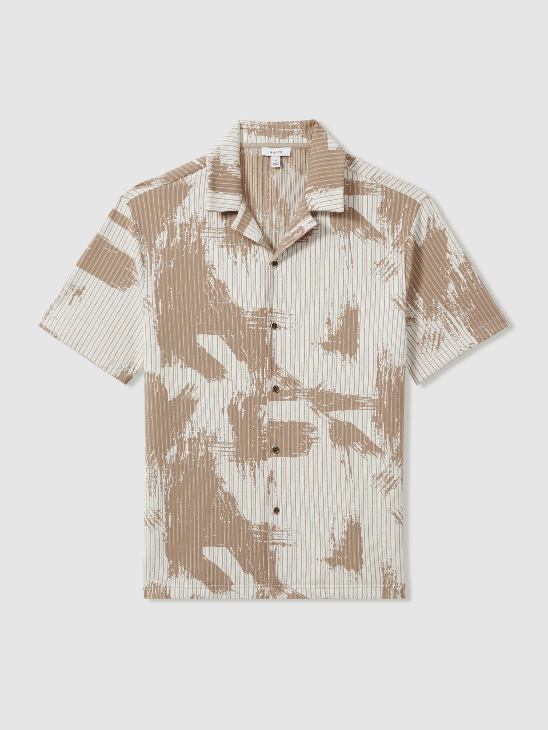 Brushstroke Print Cuban Collar Shirt in Sand/White Product Image