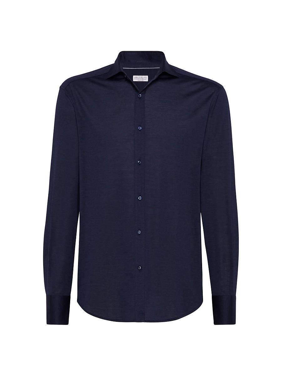 Mens Silk and Cotton Jersey Shirt with Spread Collar Product Image