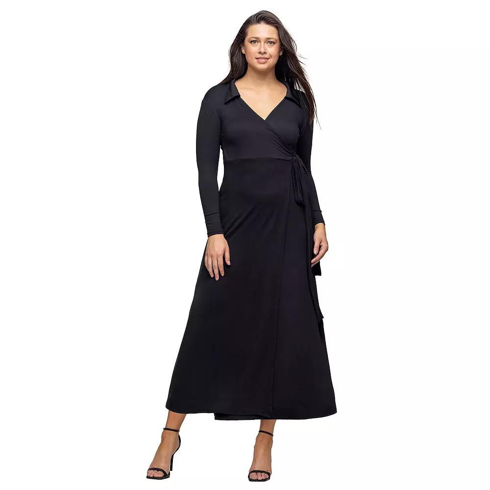 Women's 24Seven Comfort Apparel Comfortable Collared Wrap Maxi Dress, Size: XXL, Black Product Image