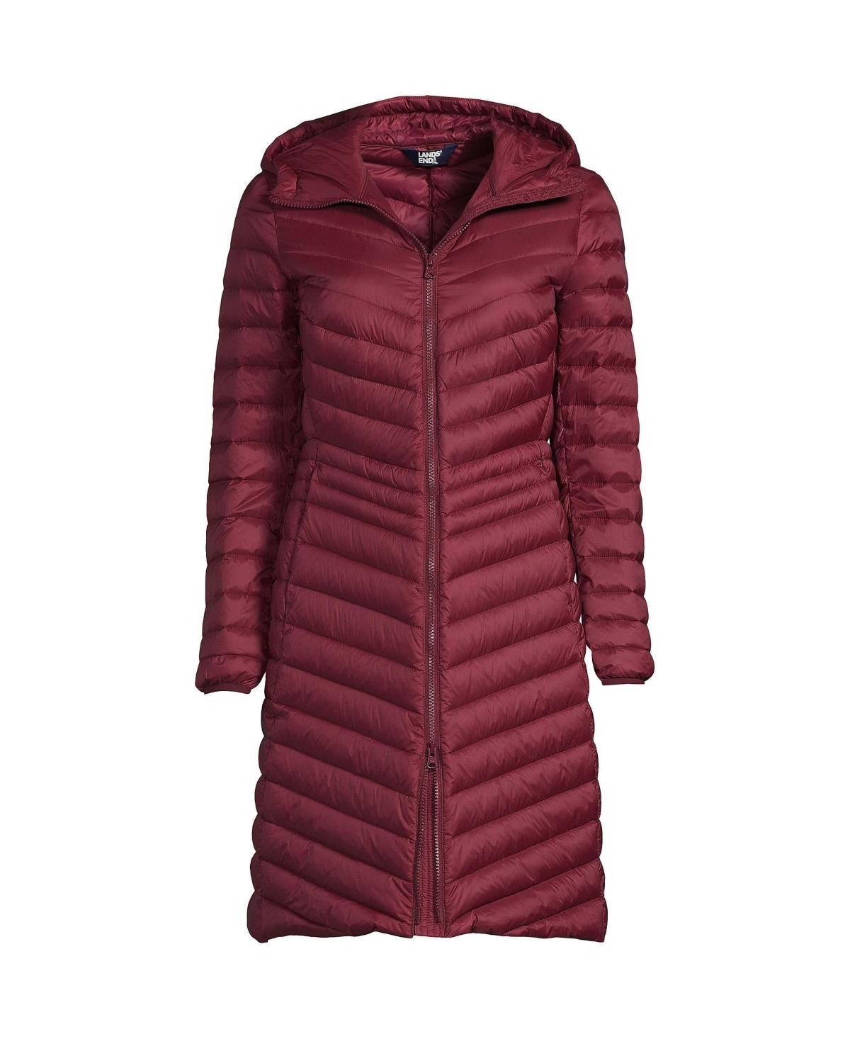 Women's Lands' End Hooded Wanderweight Ultralight Packable Long Down Coat, Size: Medium Tall, Black Product Image