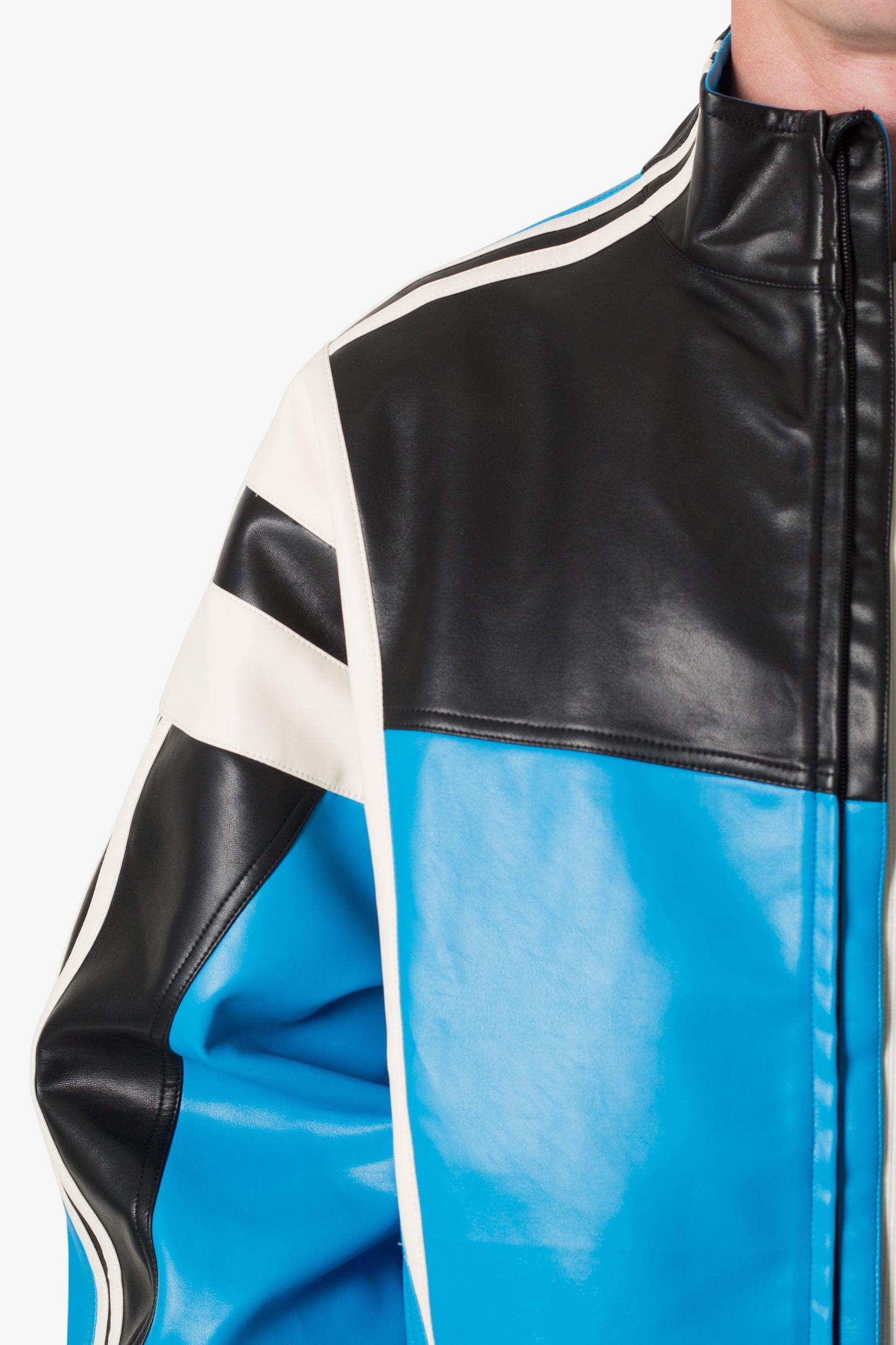 Icon Oversized PU Track Jacket - Blue/Black Product Image