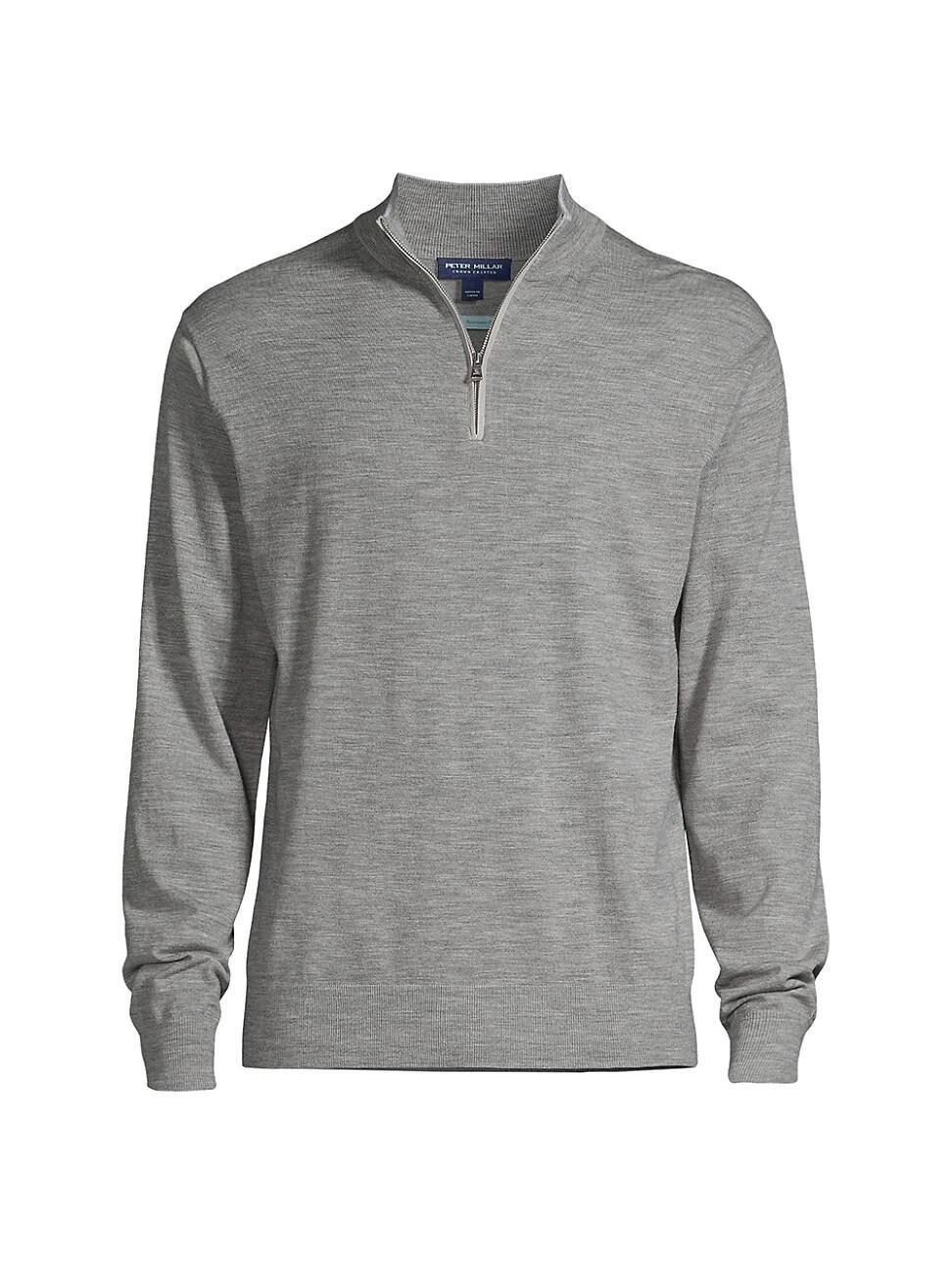 Peter Millar Mens Excursionist Flex Quarter-Zip Sweater | Color: Gale Grey | Size: XL Product Image