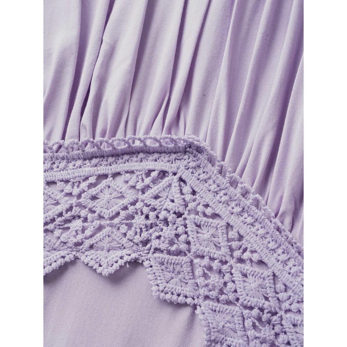 Plus Size Heart Neckline Lace Panel Gathered Split Front Dress Lilac Women Elegant Woven ribbon&lace trim Heart neckline Short sleeve Curvy BloomChic 18-20/2X Product Image