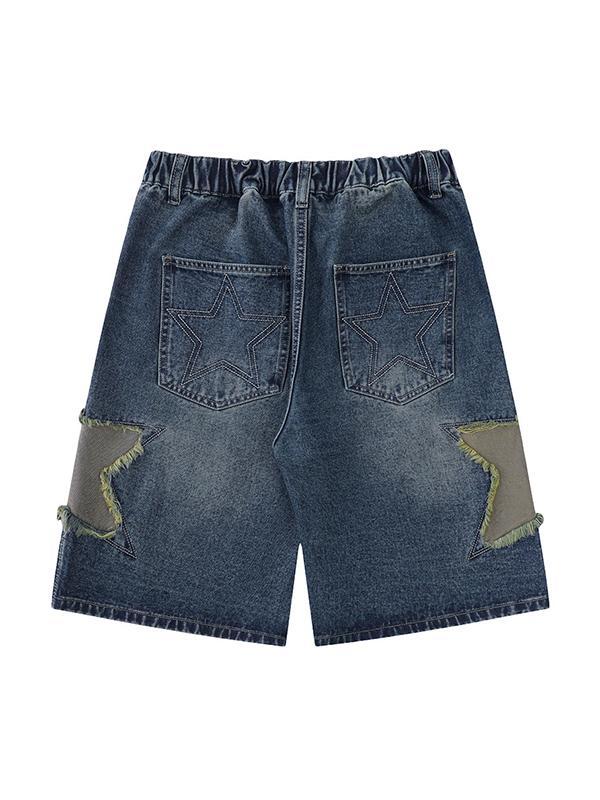 Men'S Vintage Star Patch Loose Denim Shorts Product Image