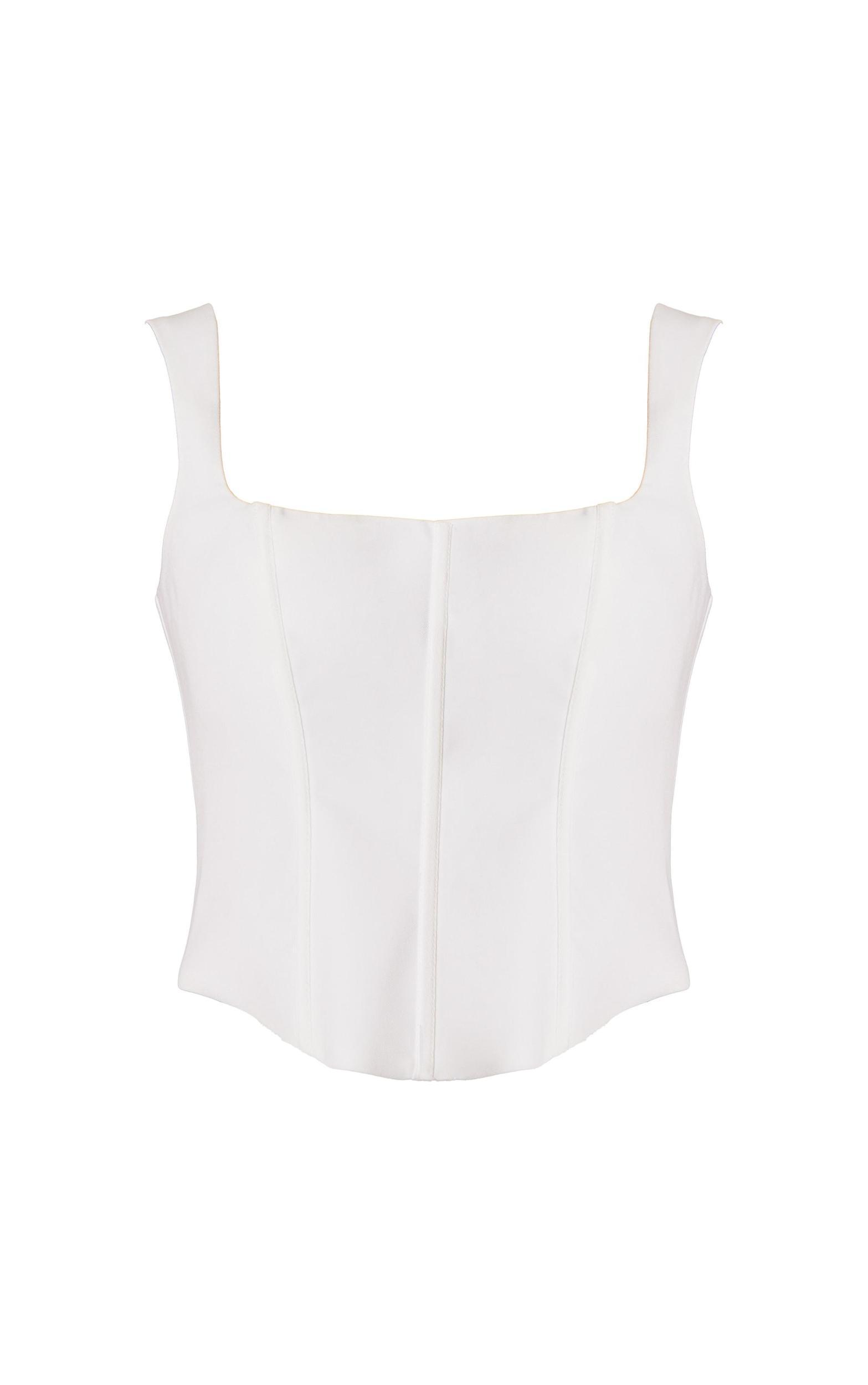 Premium White Woven Square Neck Button Detail Boned Corset Top Product Image