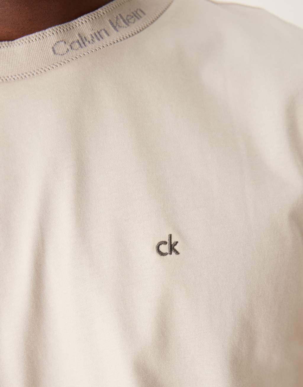 Calvin Klein neck logo T-shirt in beige Product Image