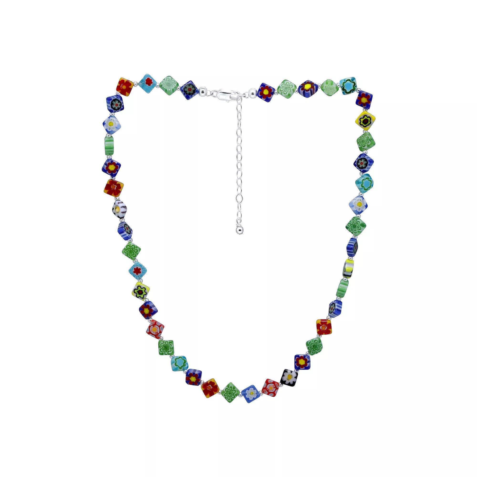 Aleure Precioso Sterling Silver Multi Color Square Glass Bead Necklace, Women's, Size: 18", Silver Tone Team Product Image