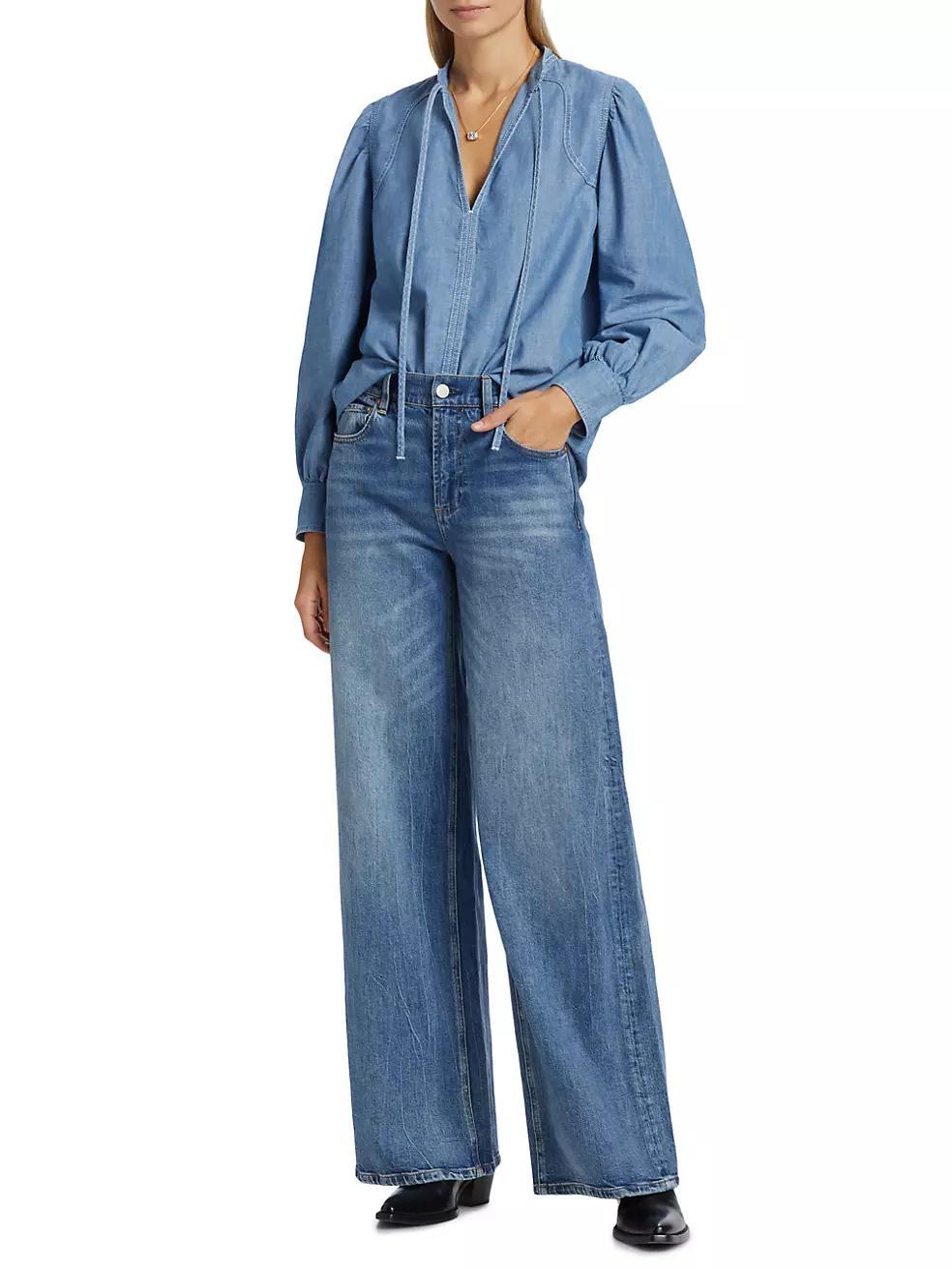Kuka Cotton Chambray Tieneck Blouse Product Image