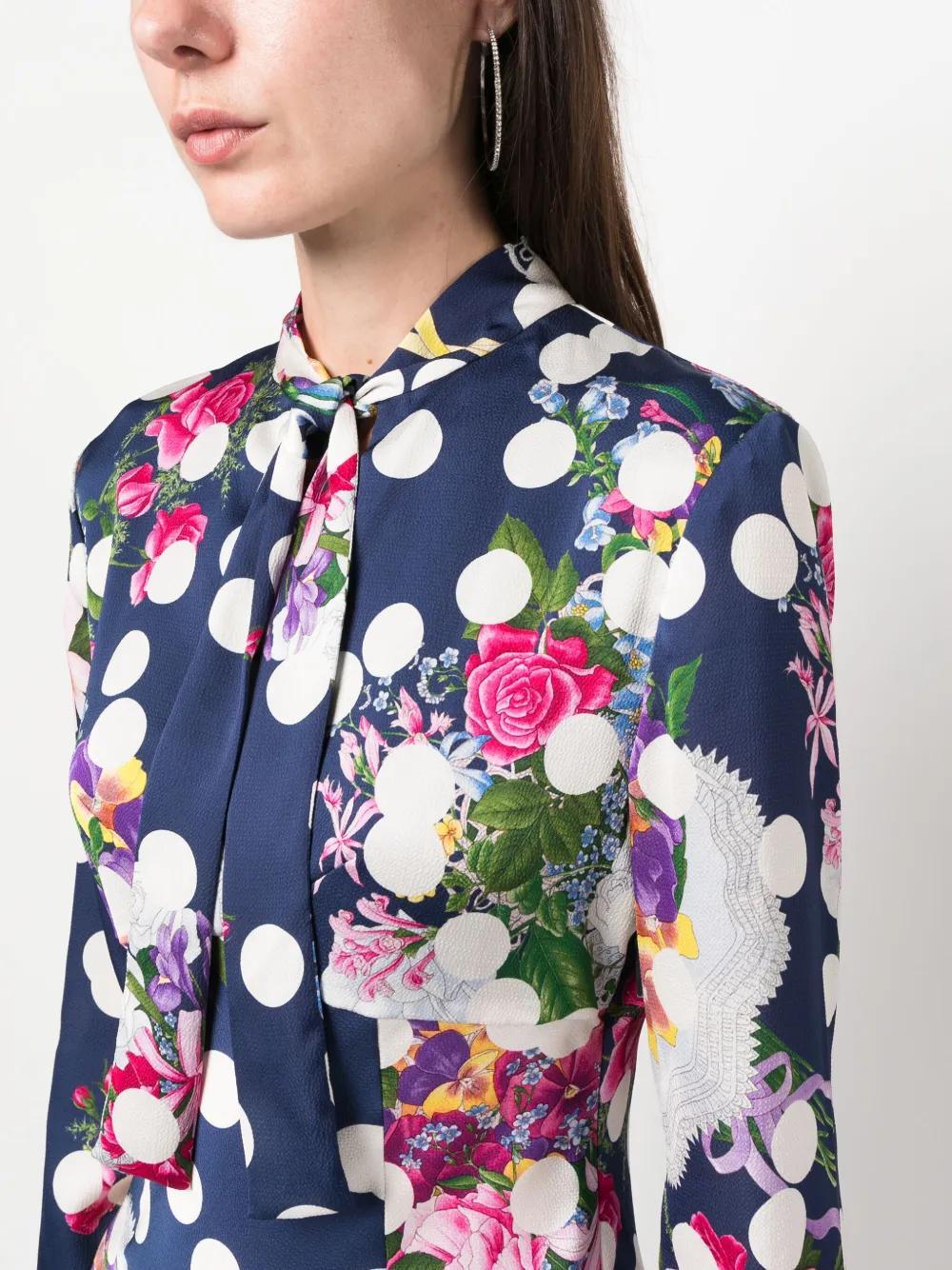 MSGM Polka-dot Pattern Pussy-bow Minidress In Blue Product Image
