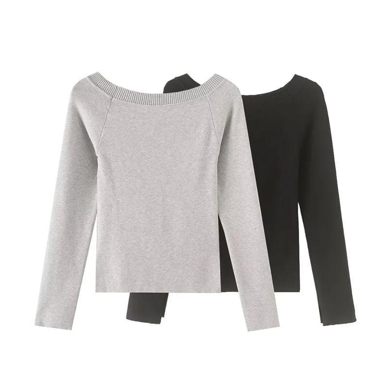 Boat Neck Plain Sweater Product Image