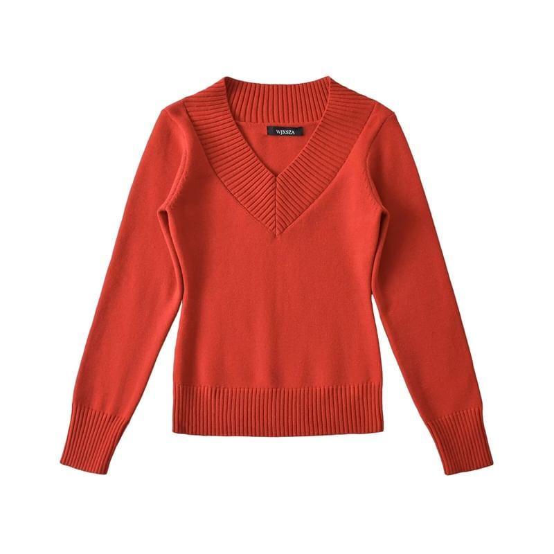 V-Neck Plain Sweater Product Image