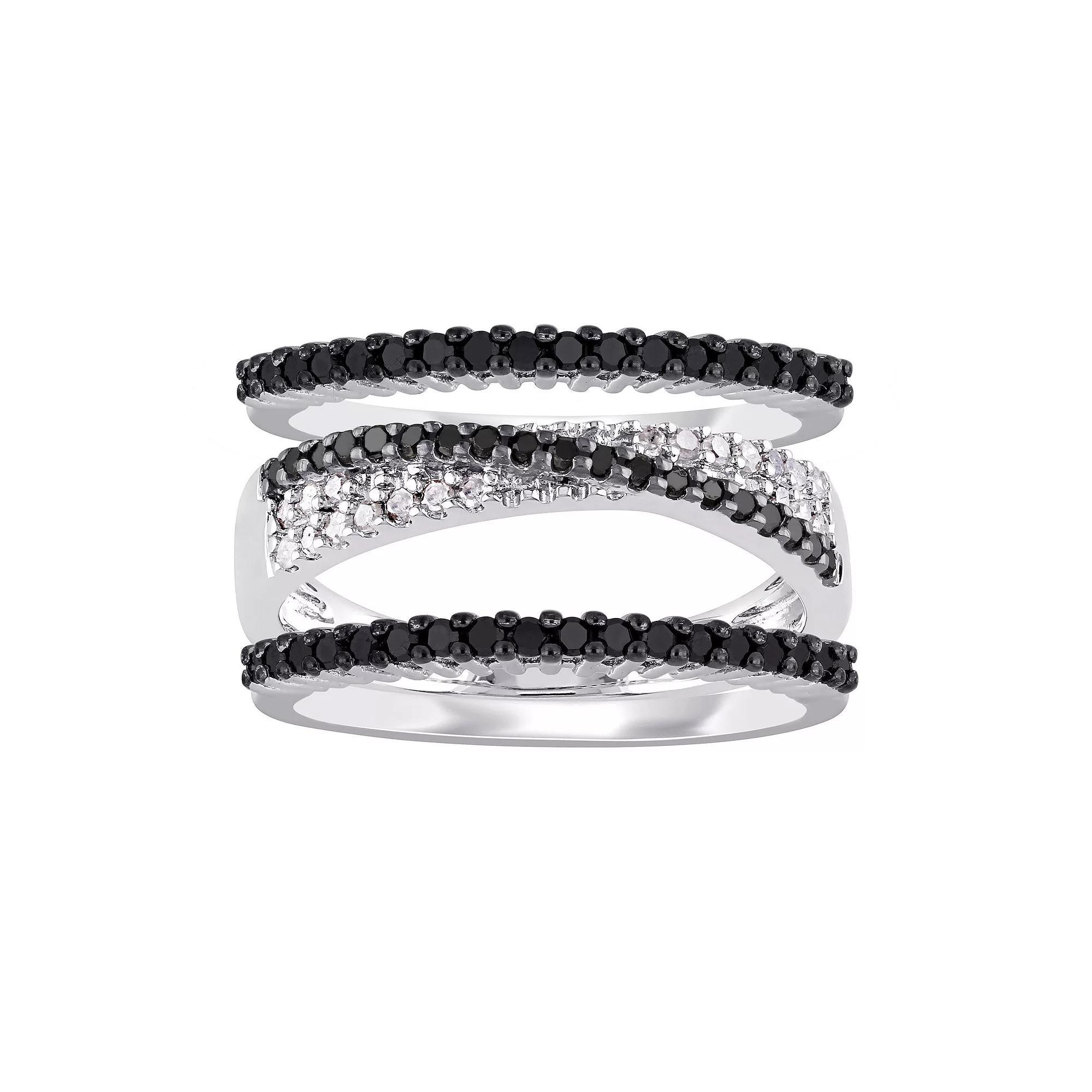 Stella Grace Sterling Silver 5/8 Carat T.W. Black & White Diamond Stack Ring Set, Womens Product Image