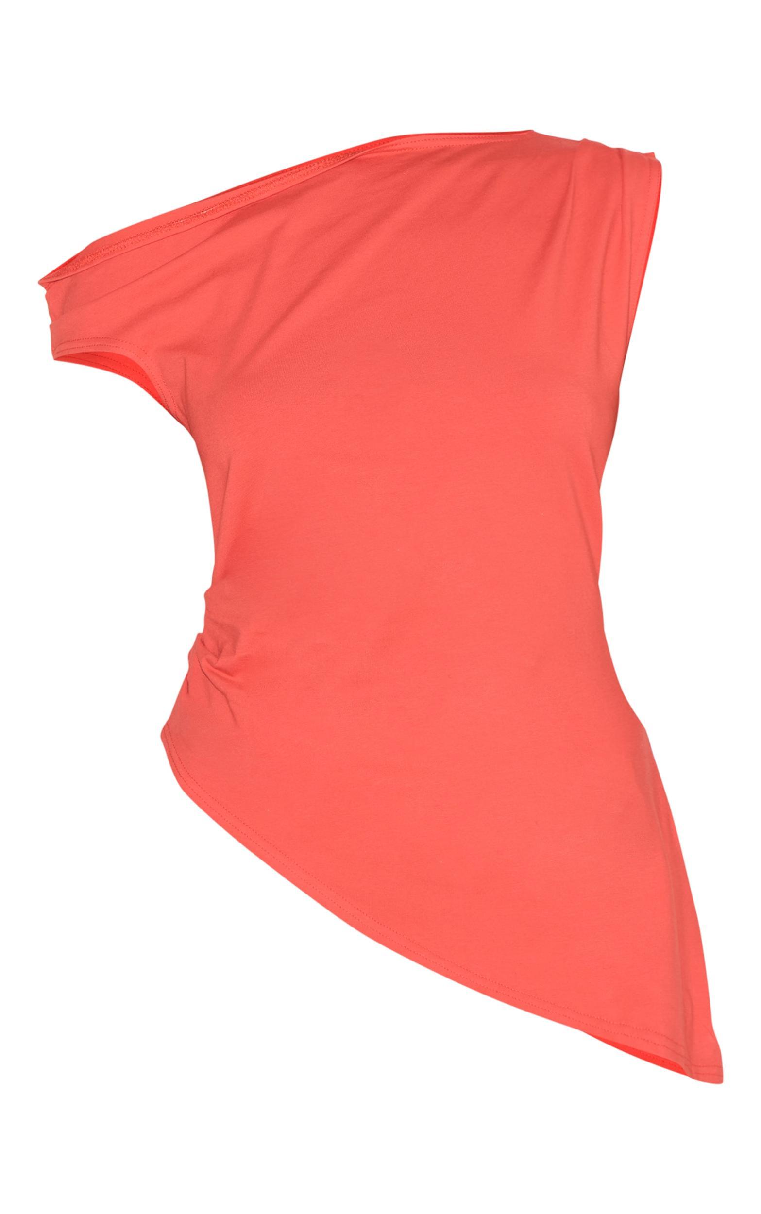Red Asymmetric Shoulder Extreme Longline Top Product Image