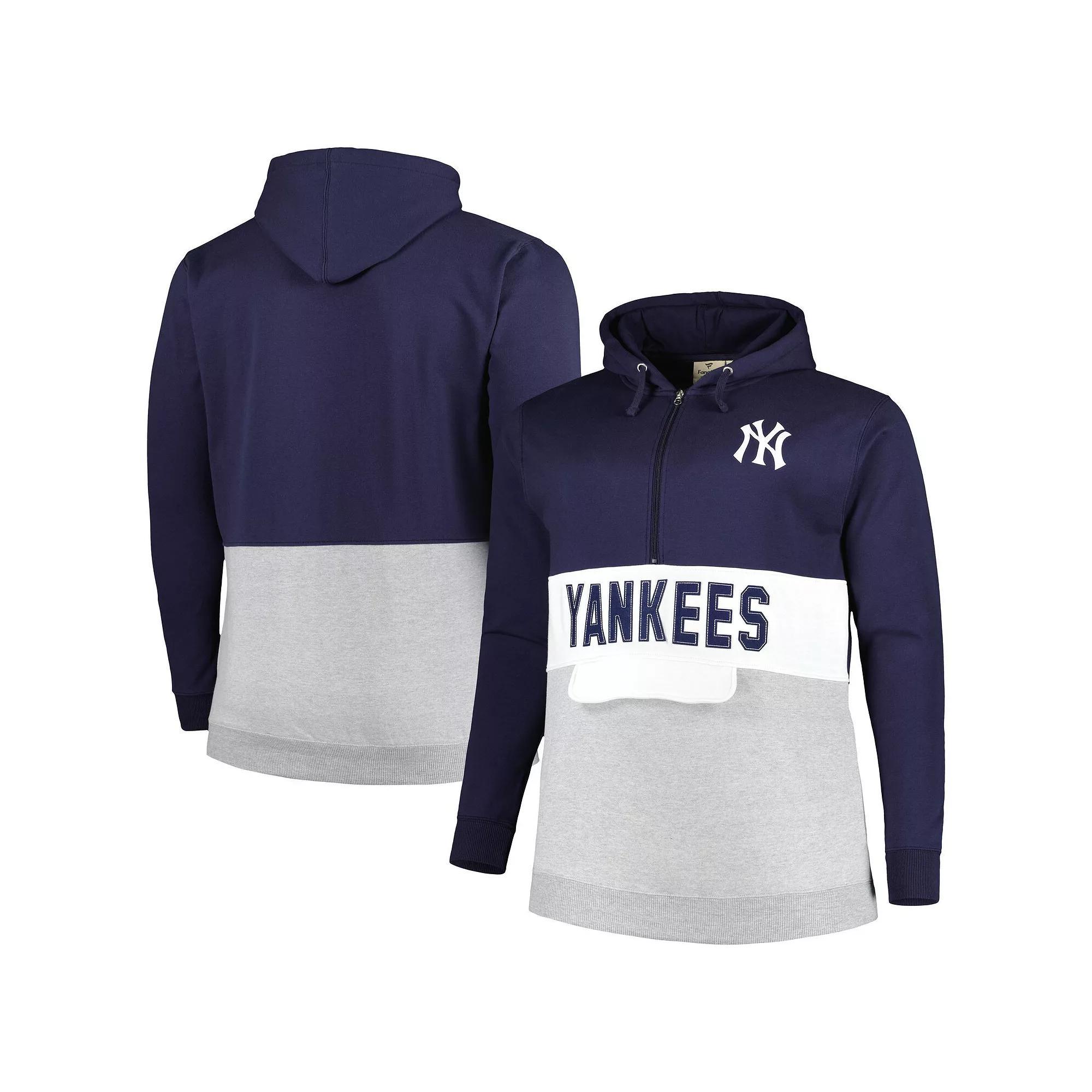 Men's Navy/White New York Yankees Big & Tall Fleece Half-Zip Hoodie, Size: 4XB, Blue Product Image