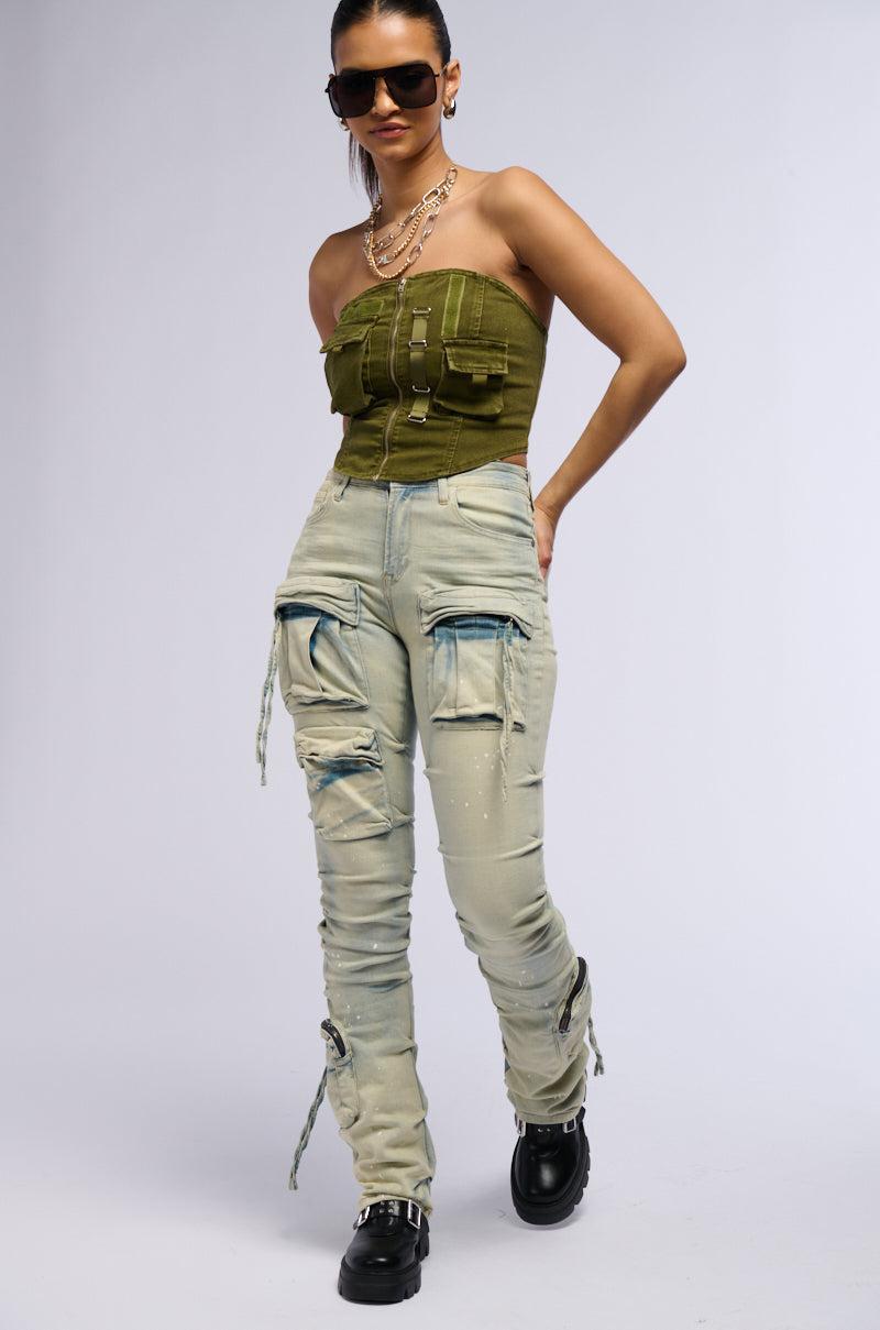 APPLY PRESSURE MINERAL WASH DENIM CORSET TOP Product Image
