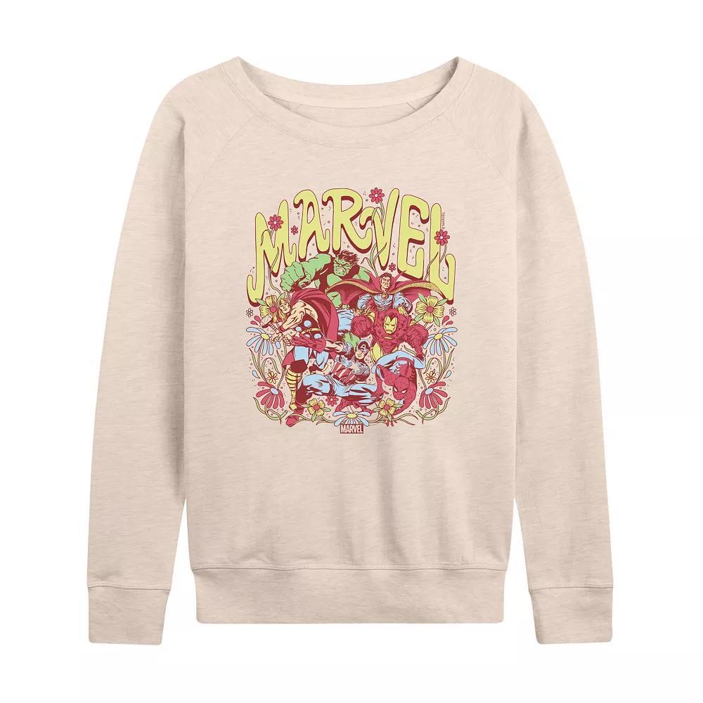 Womens Marvel Vintage Floral French Terry Long Sleeve Tee Product Image