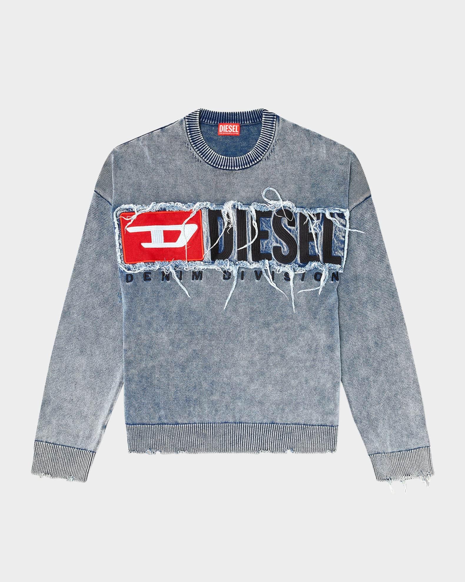 Men's K-Fronzi Frayed Denim Logo Crewneck Sweater Product Image