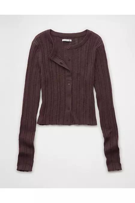 AE Ribbed Crew Neck Cardigan Women's Product Image