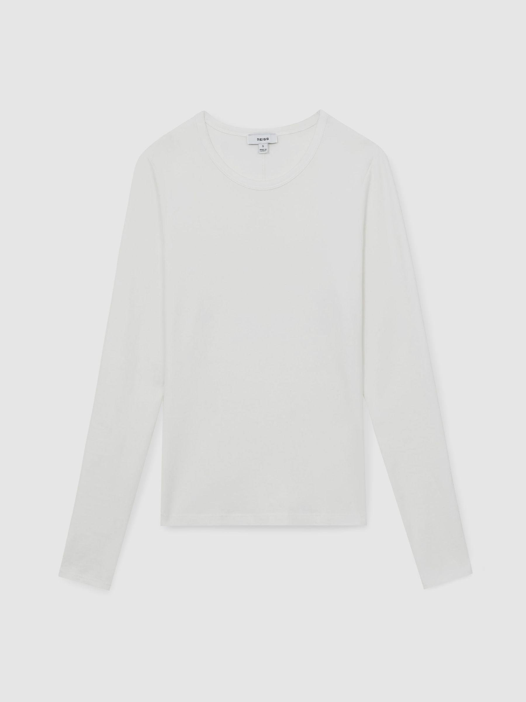 Cotton Crew-Neck Long-Sleeve T-Shirt With Stretch in White Product Image