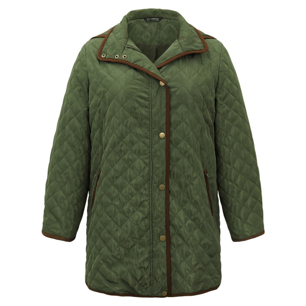 Plus Size Contrast Zipper Hooded Quilted Padded Coat Women ArmyGreen Casual Contrast Ladies Dailywear Winter Coats BloomChic 10/M Product Image
