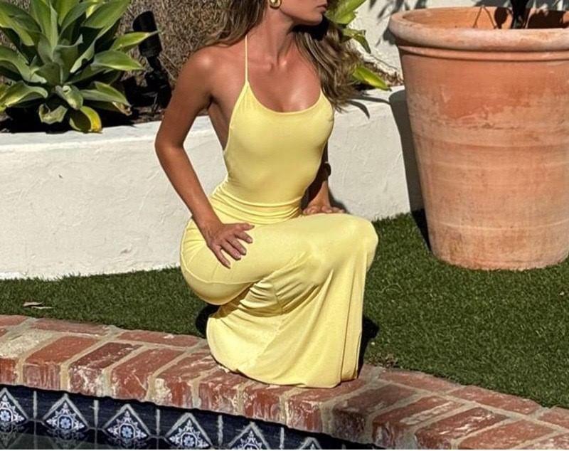 Halter Neck Plain Maxi Mermaid Dress Product Image