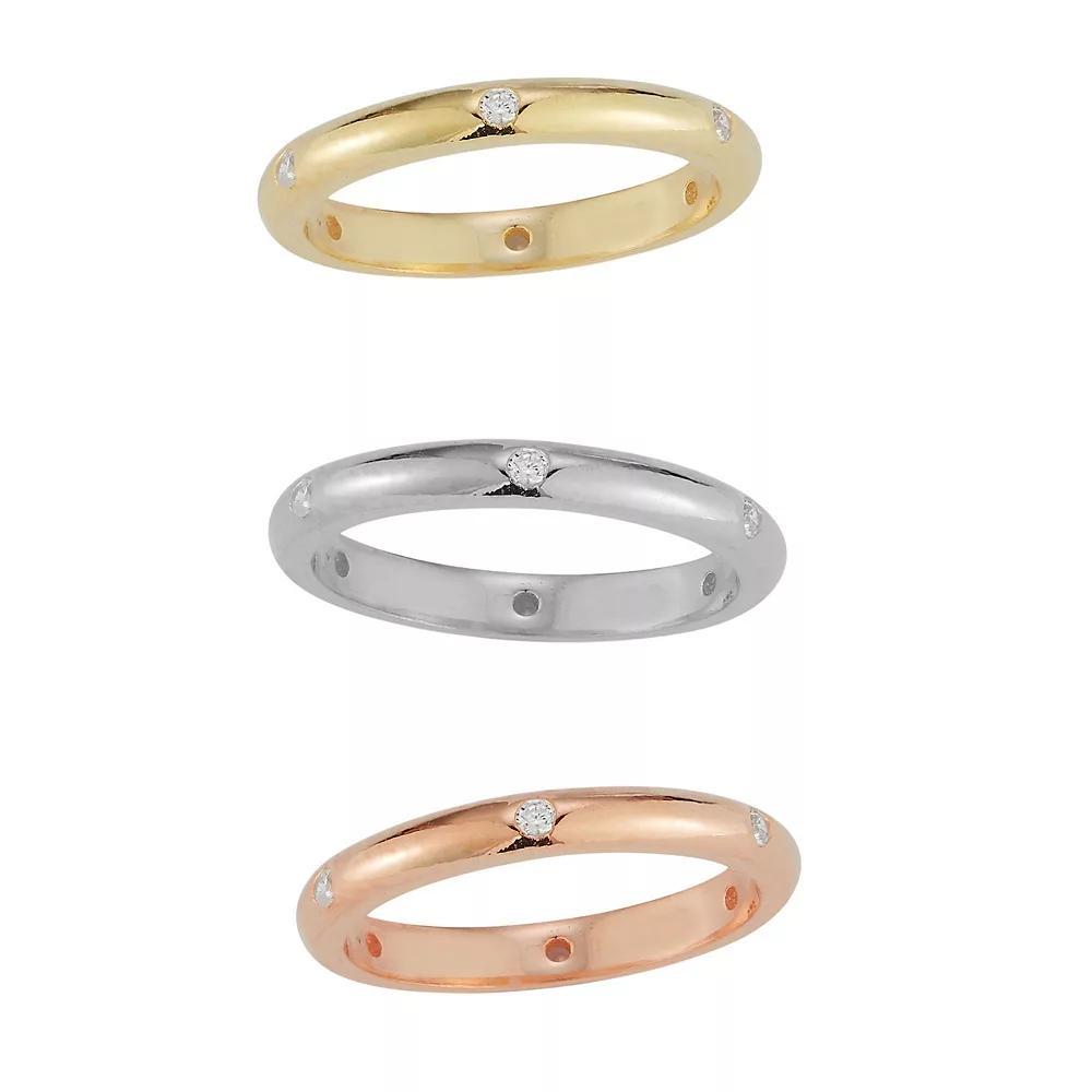 Sunkissed Sterling Tri-Tone Cubic Zirconia Ring Trio Set, Women's, Size: 7 Product Image