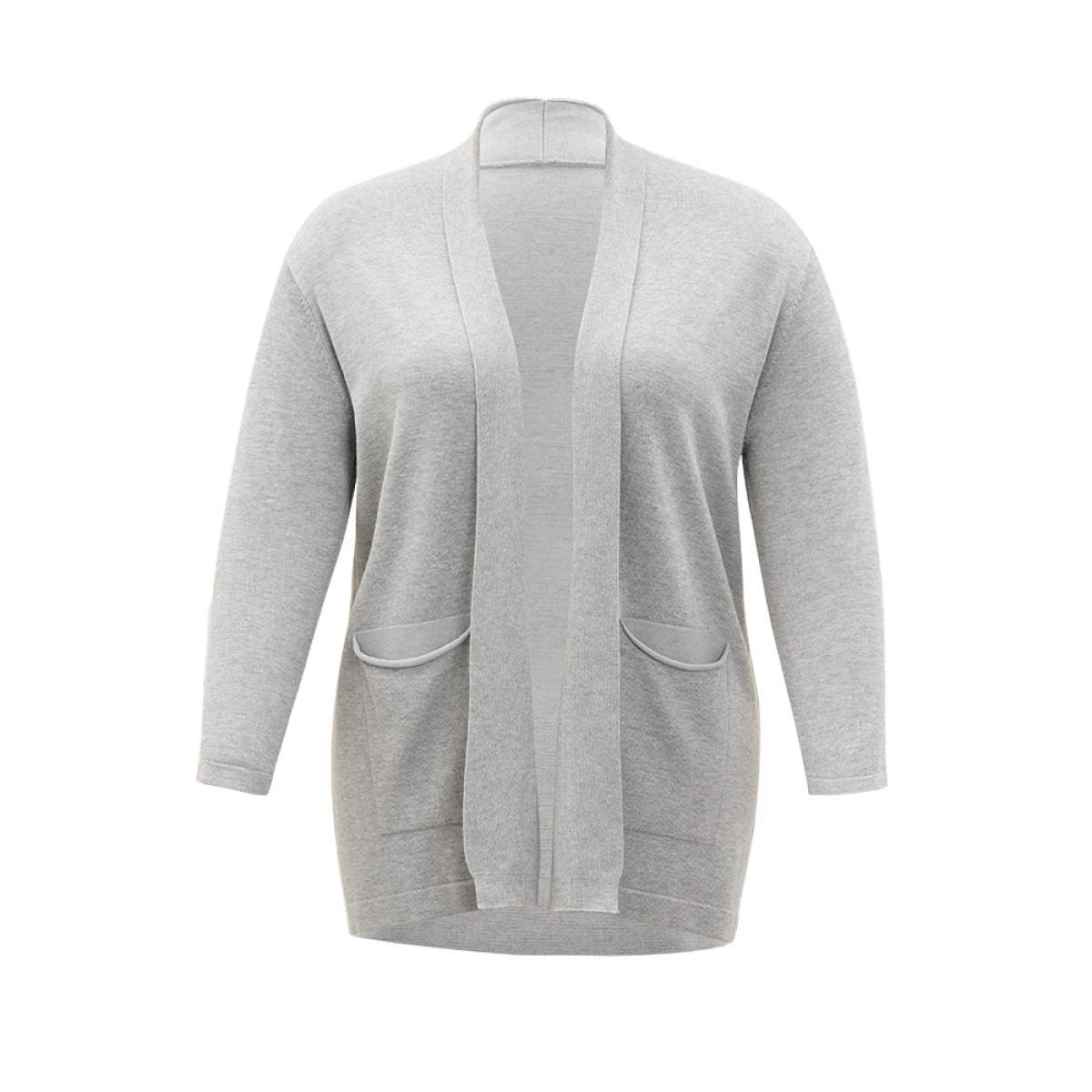 Plus Size Supersoft Essentials Plain Lapel Collar Patched Pocket Cardigan DarkGray Women Basics Loose Long Sleeve Everyday Cardigans BloomChic 18-20/2X Product Image