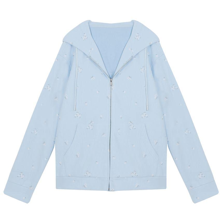 Plus Size Floral Zip Oversized Hoodie Product Image