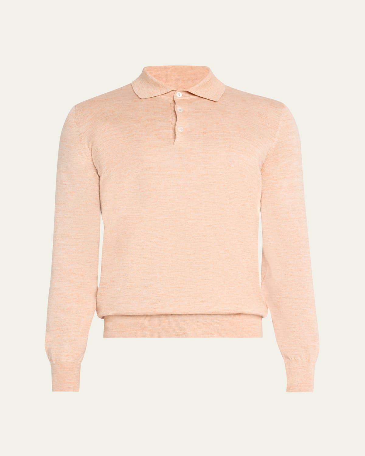 Mens Lightweight Cashmere, Silk And Linen Knit Polo Shirt Product Image