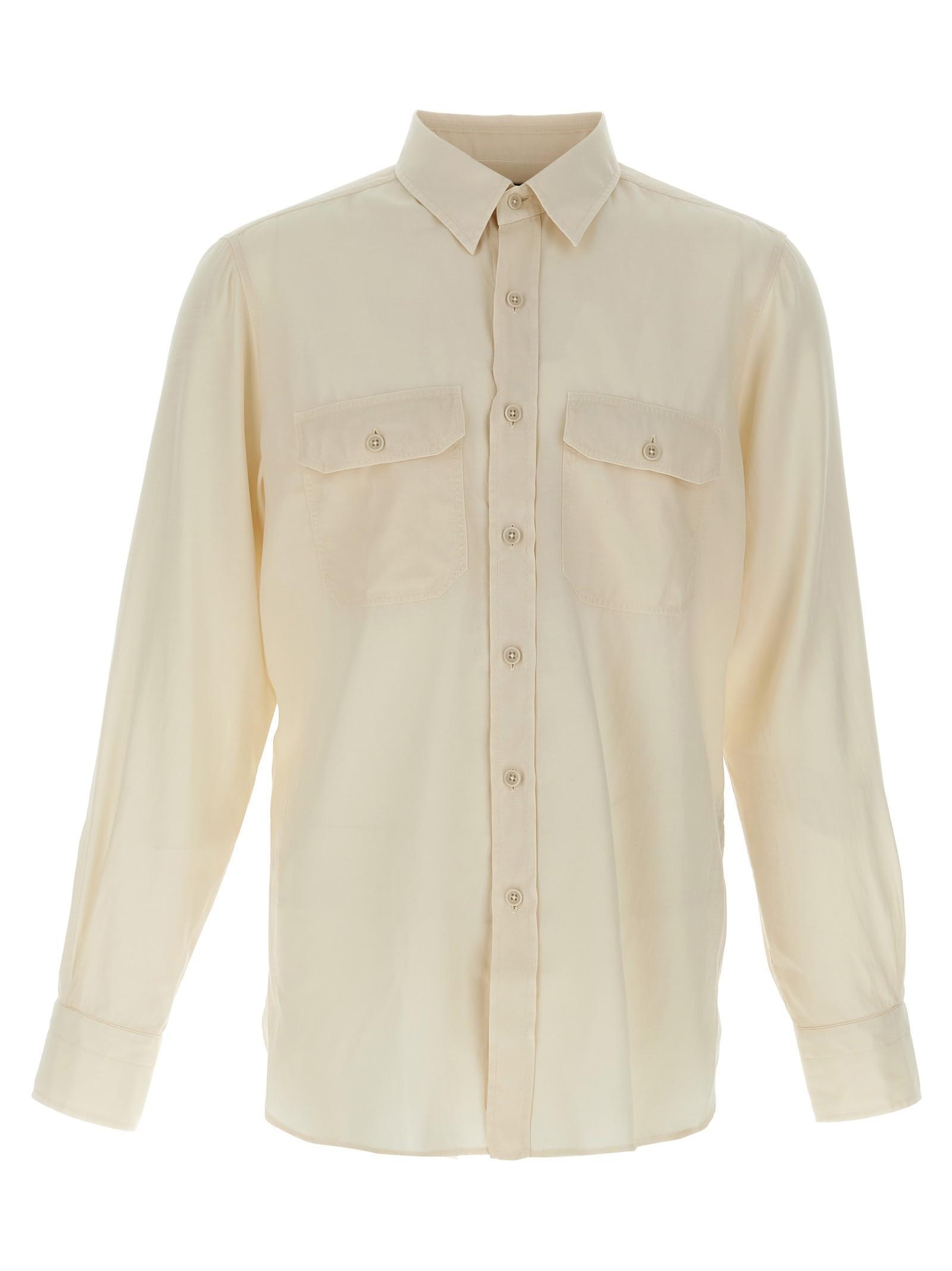 TOM FORD Fluid Light Twill Military Shirt In Pearl Product Image