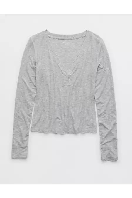 Aerie Superchill Modal Rib Long Sleeve Henley T-Shirt Women's Product Image