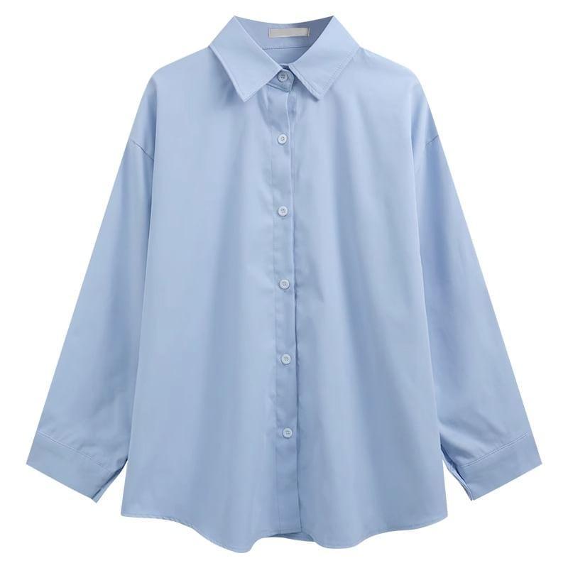 Long Sleeve Collared Plain Shirt / Crew Neck Patterned Button Sweater Vest Product Image