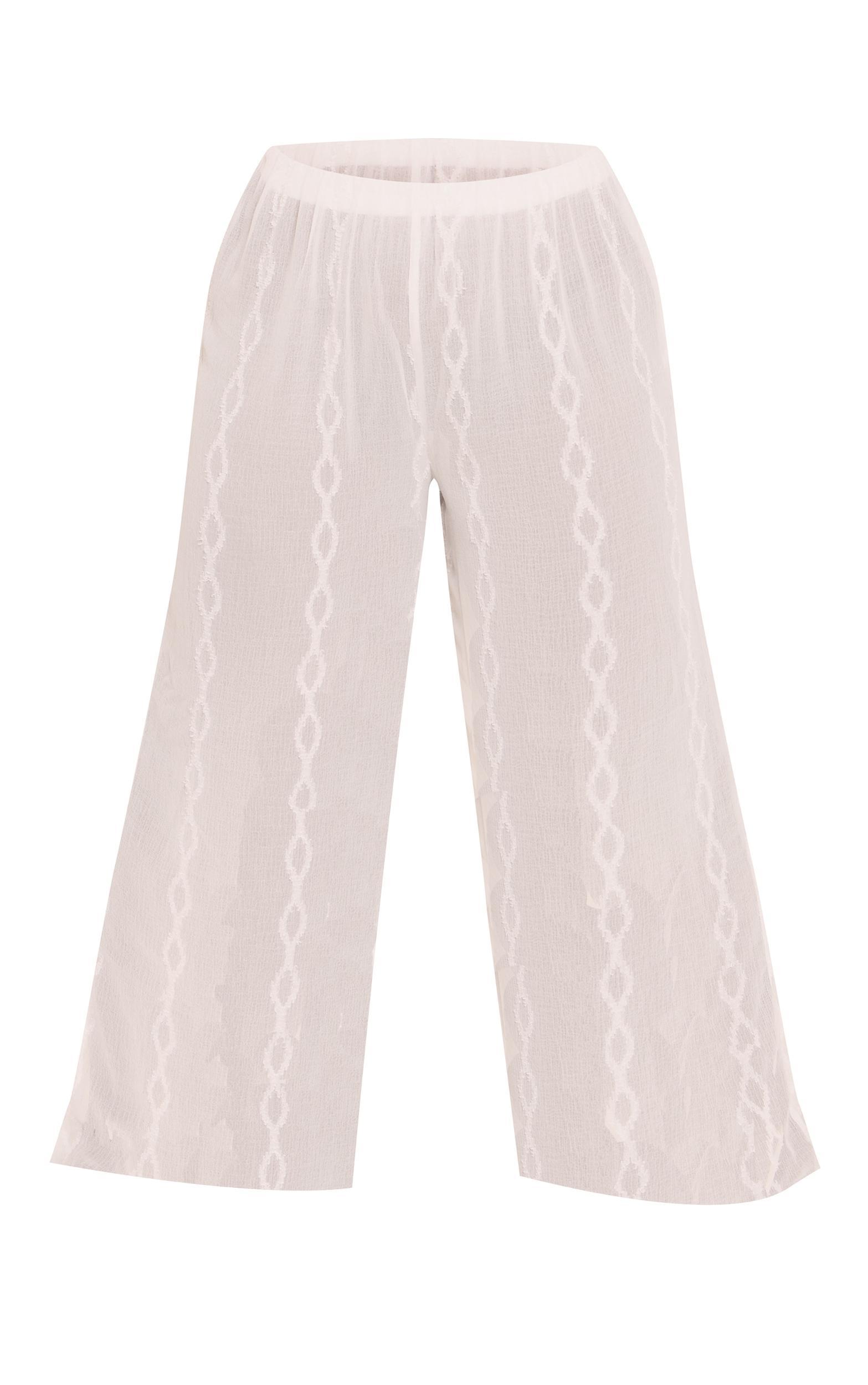 Plus White Textured Chiffon Triangle Beach Top And Pant Set Product Image