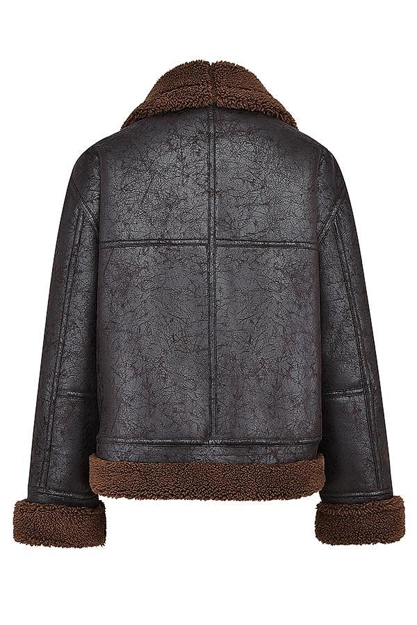 Madden Brown Vegan Shearling Aviator Jacket Product Image