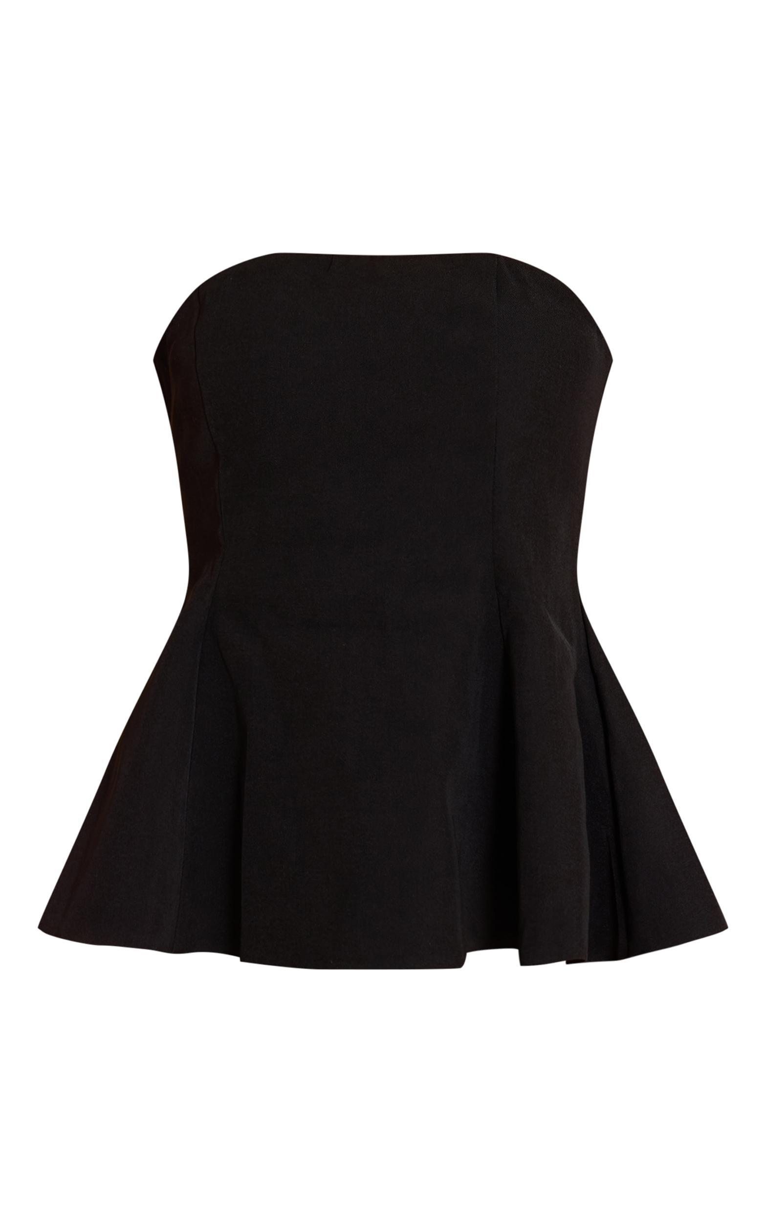 Black Woven Structured Peplum Bandeau Top Product Image