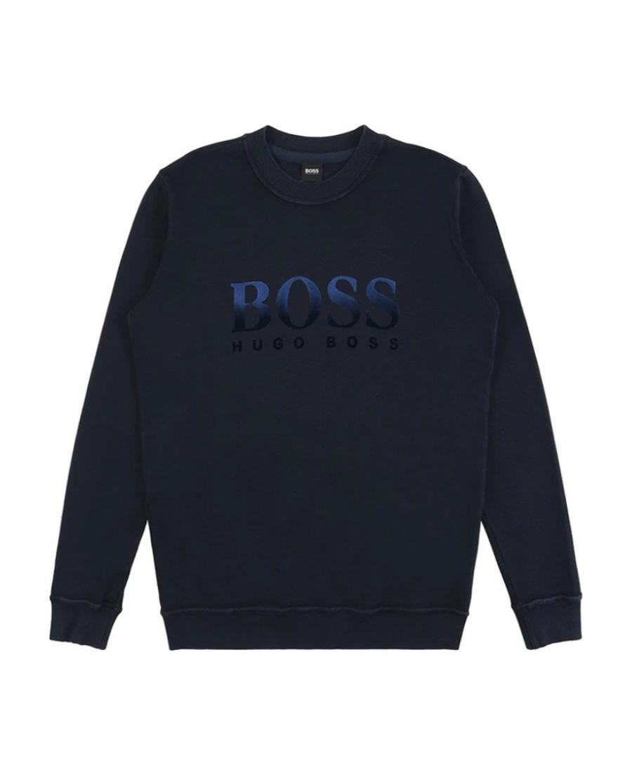 HUGO BOSS Navy Blue Round Collar Logo Sweater In Black Product Image