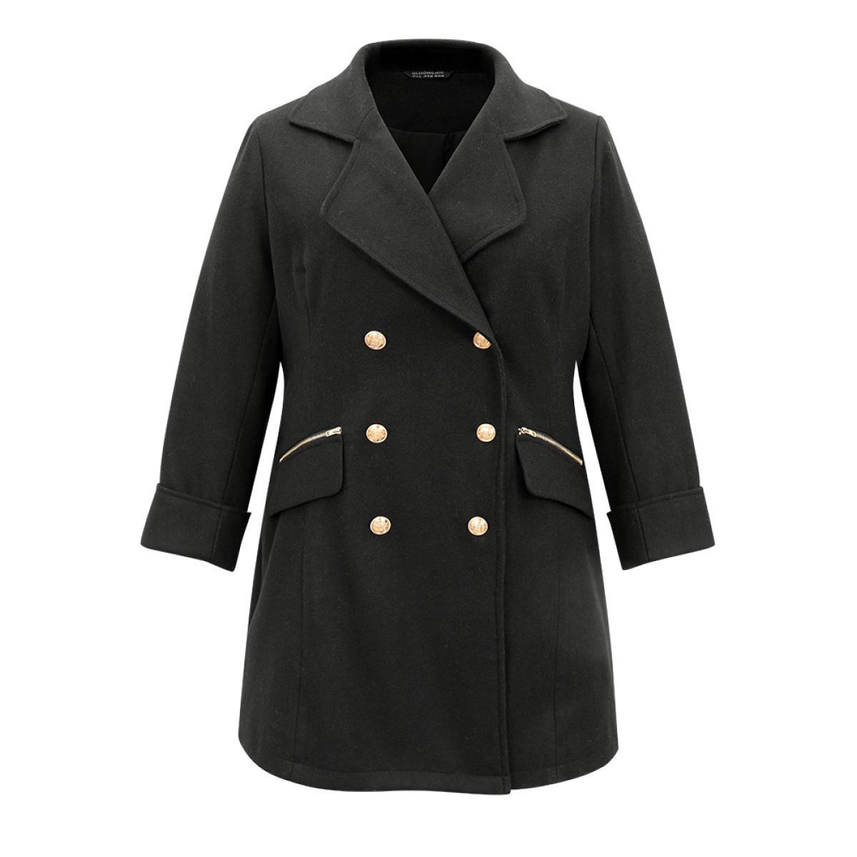 Plus Size Lapel Collar Zipper Double Breasted Coat Women Black Casual Lined Ladies Dailywear Winter Coats BloomChic 22-24/3X Product Image
