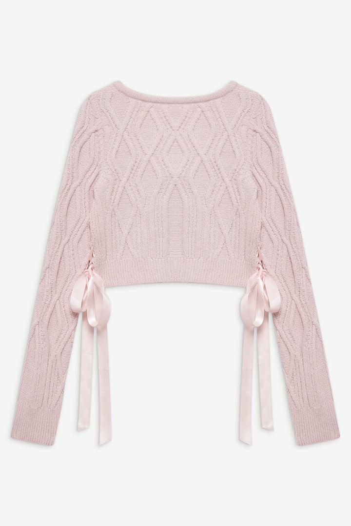 Chenille Cable Knit Mini Skirt — Pink Product Image