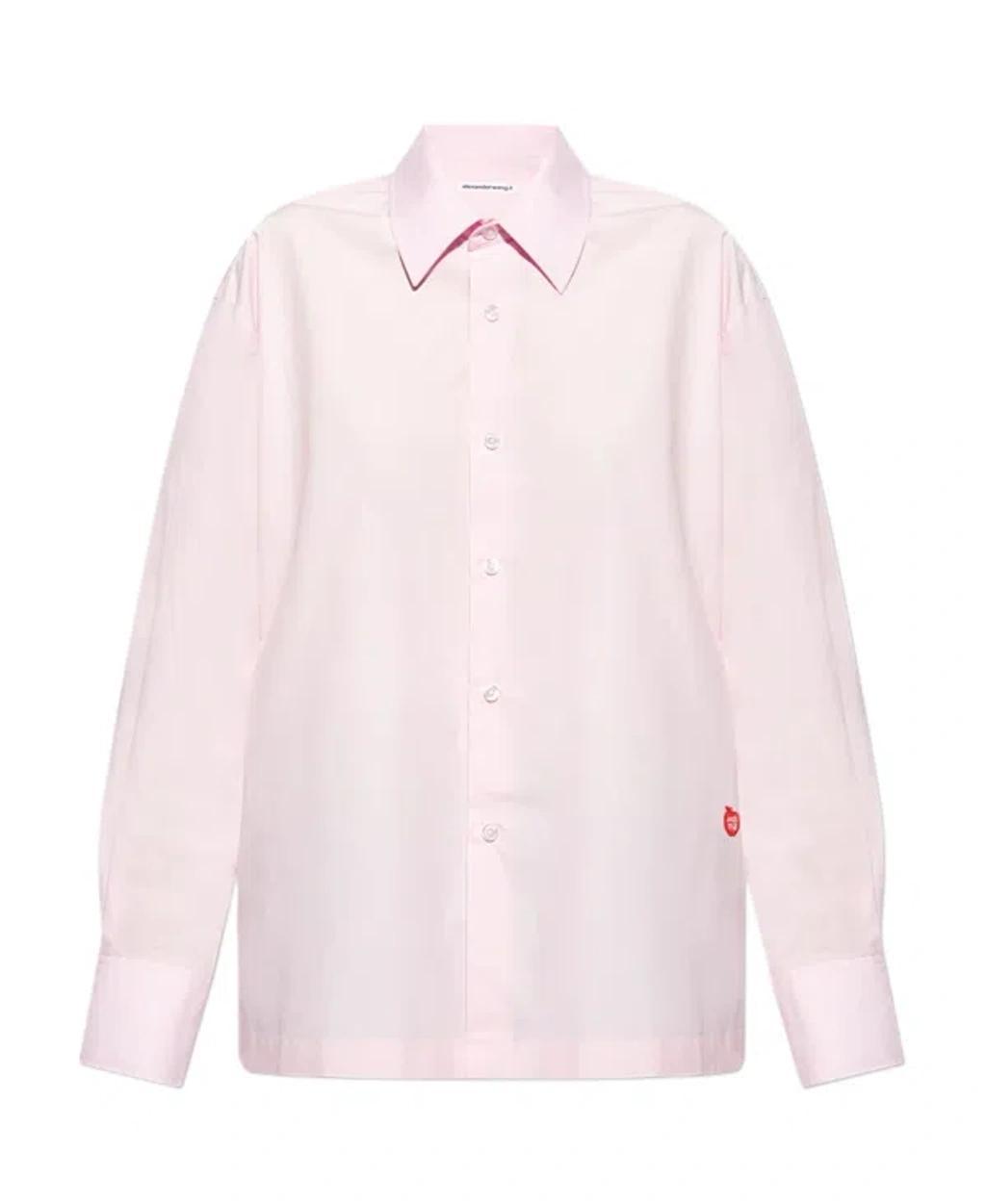 ALEXANDER WANG T Logo-patch Cotton Shirt In Pink Product Image