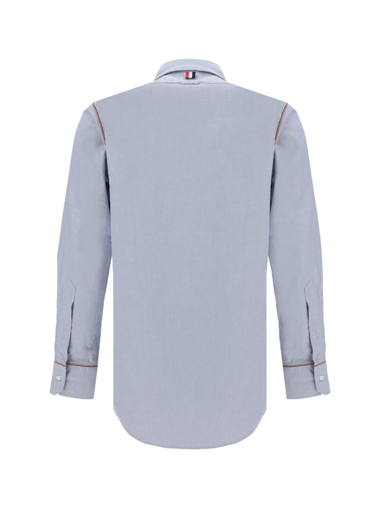 THOM BROWNE Light Blue Cotton Shirt In Azul Product Image