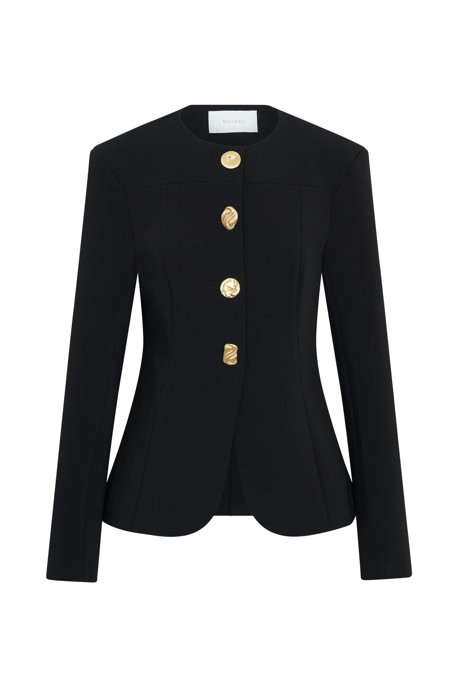 Asia Mixed Button Blazer - Black Product Image