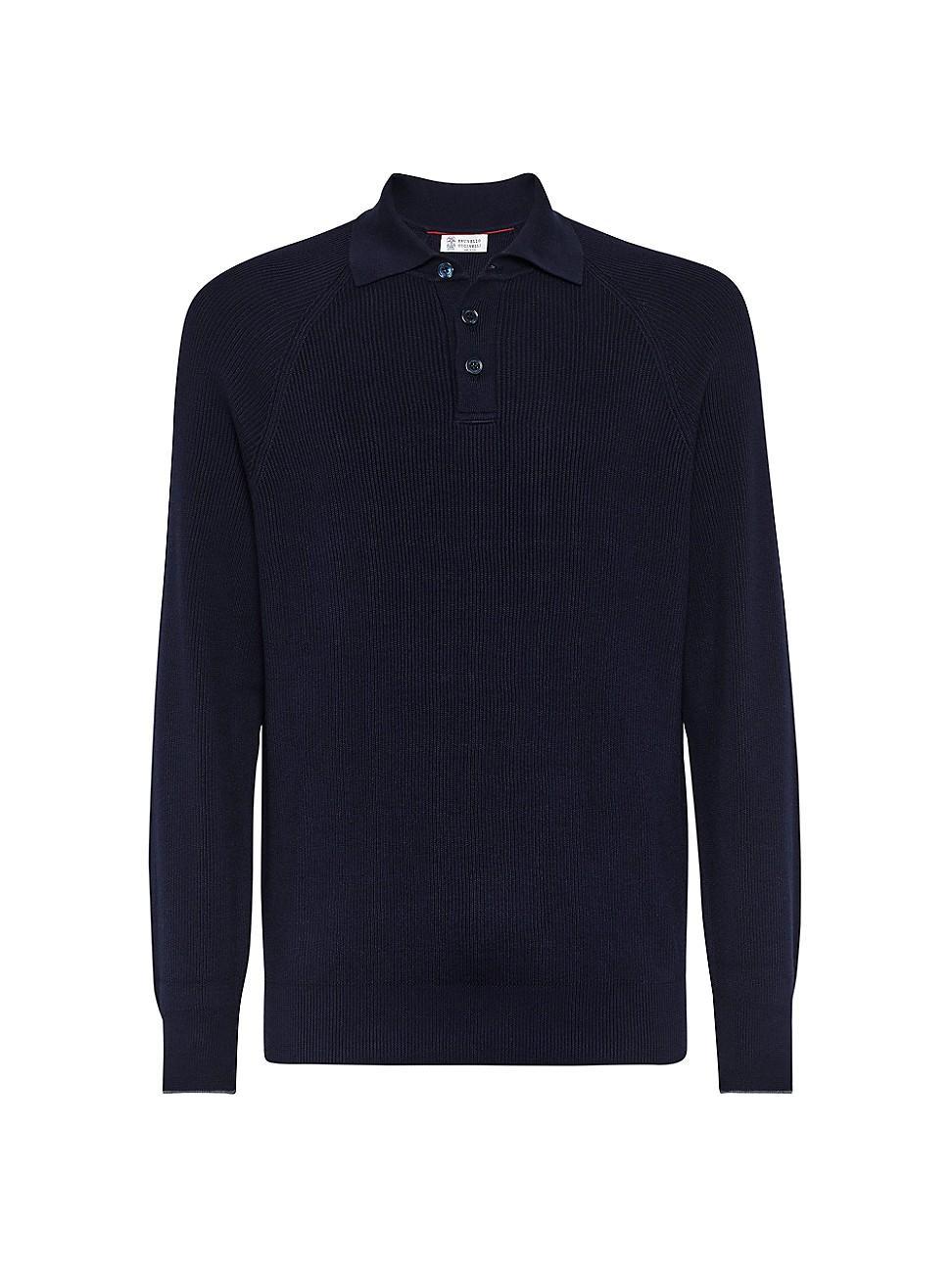 Mens Cotton English Rib Knit Polo Shirt with Long Raglan Sleeves Product Image