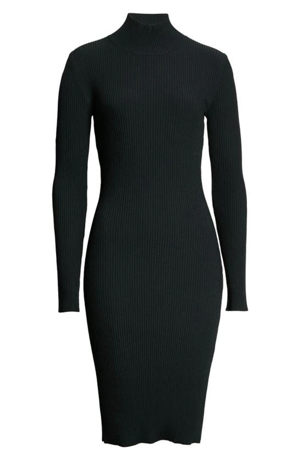ALAÏA Ribbed Mock Neck Midi Sweater Dress In Black Product Image